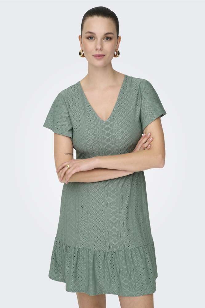 ONLSANDRA S/S V-NECK DRESS JRS NOOS 15289687 CHINOIS GREEN